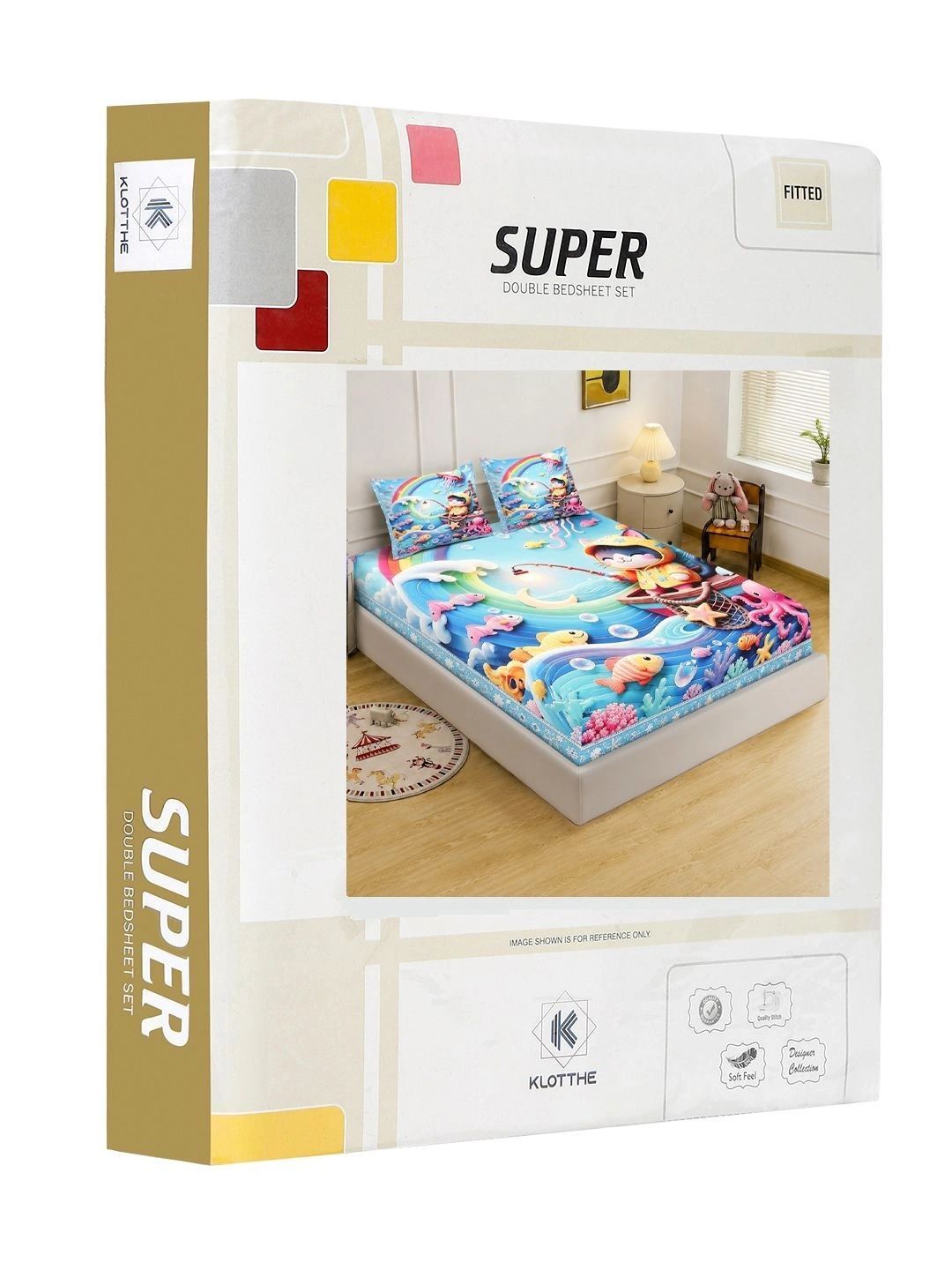 KLOTTHE Blue Cartoon Characters 400 TC King Bedsheet with 2 Pillow Covers