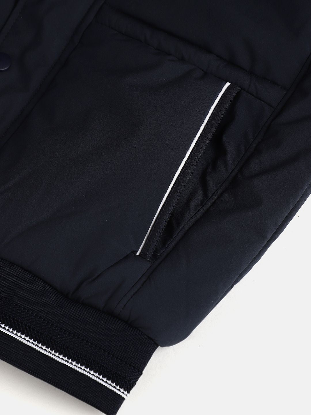 Monte Carlo Boys Navy Blue Solid Bomber Jacket with Printed Detail