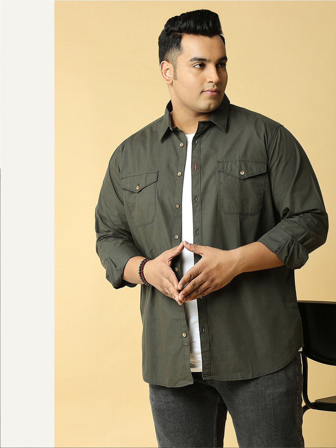 Thomas Scott Plus Size Cotton Premium Slim Fit Opaque Casual Shirt