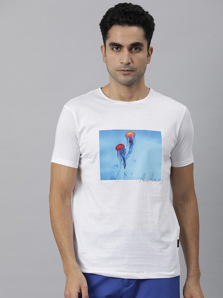RARE RABBIT Men Brad Graphic Printed Pure Cotton Slim Fit T-Shirt