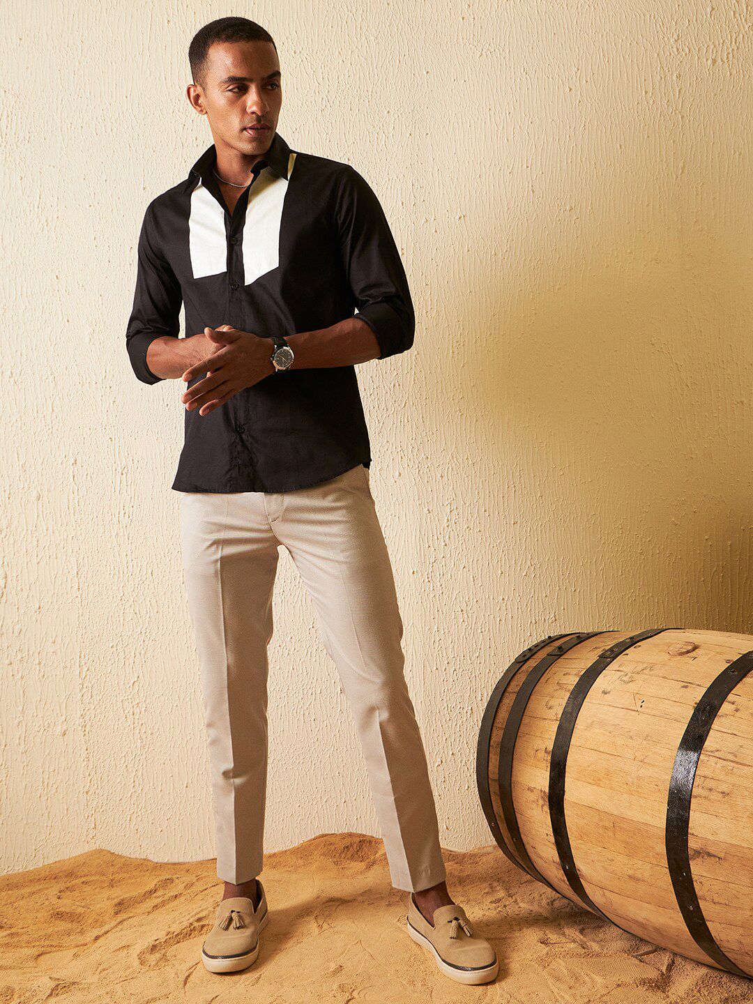 DENNISON Colourblocked Cotton Smart Slim Fit Shirt