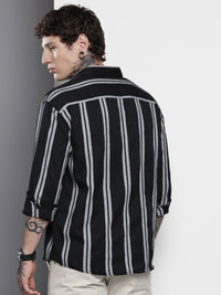 The Indian Garage Co Men Black Relaxed Fit Striped Dobby Resort Wear Shirt