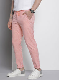 The Indian Garage Co Men Pink Melange Effect Slim Fit Trousers