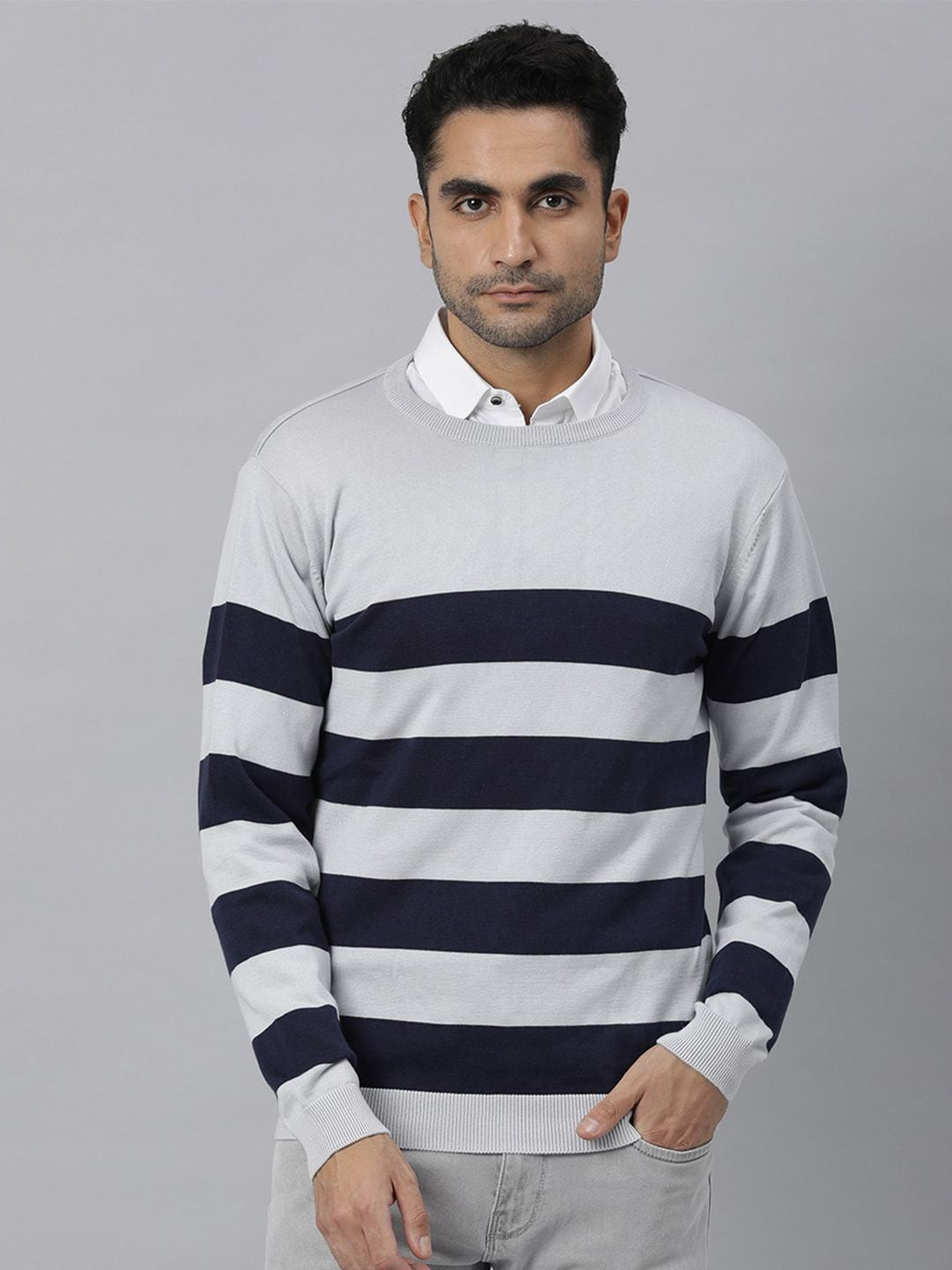 RARE RABBIT Men Marri Slim Fit Striped Sweater Vest