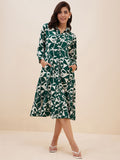Antheaa Geometric Printed Shirt Midi Dress