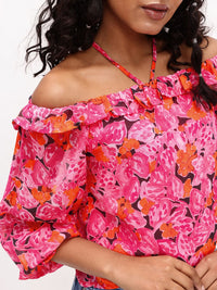 DressBerry Vibrant Floral Print Off-Shoulder Top