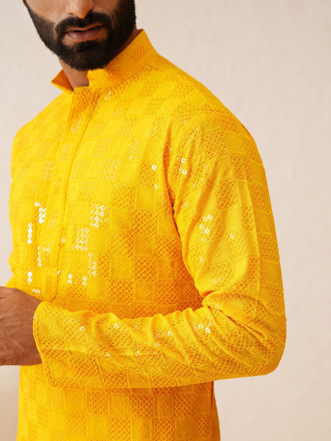 SOJANYA Ethnic Motifs Embroidered Regular Sequinned Pure Cotton Kurta with Churidar