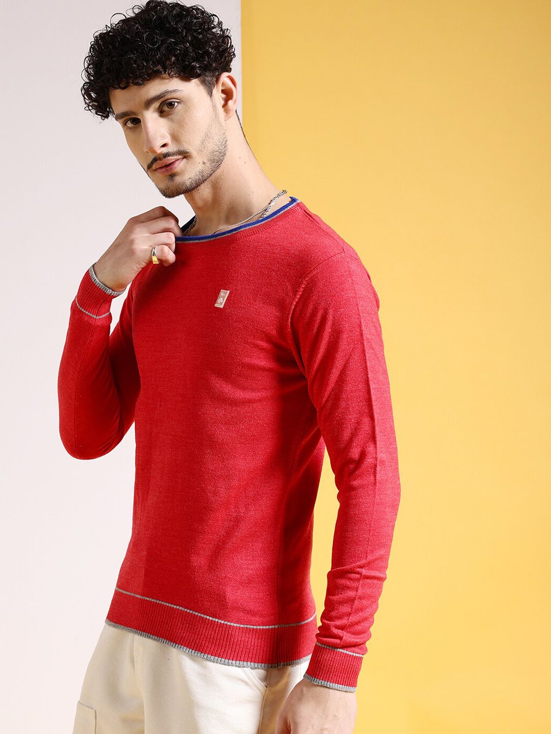 The Indian Garage Co Red Round Neck Acrylic Pullover