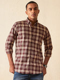 DENNISON Smart Tartan Checked Button-Down Collar Cotton Casual Shirt