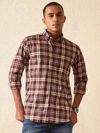 DENNISON Smart Tartan Checked Button-Down Collar Cotton Casual Shirt