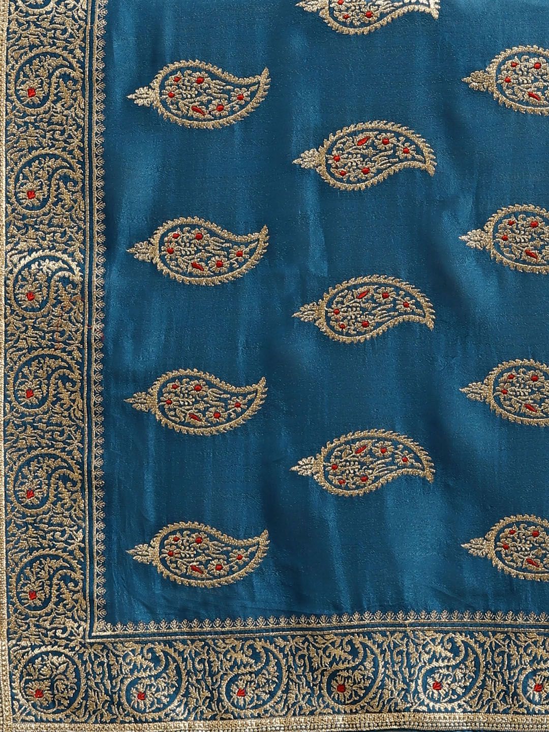 Saree mall Teal Silk Blend Vichitra Ethnic Embelished Party Sarees