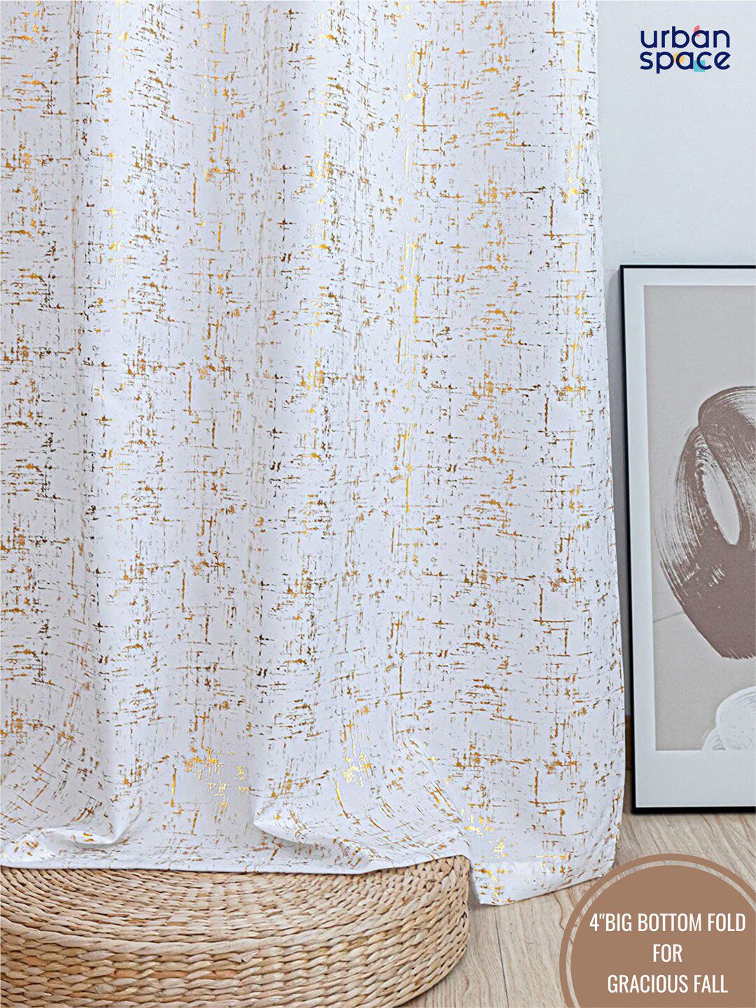 URBAN SPACE White & Gold-Toned Printed Black Out Door Curtain