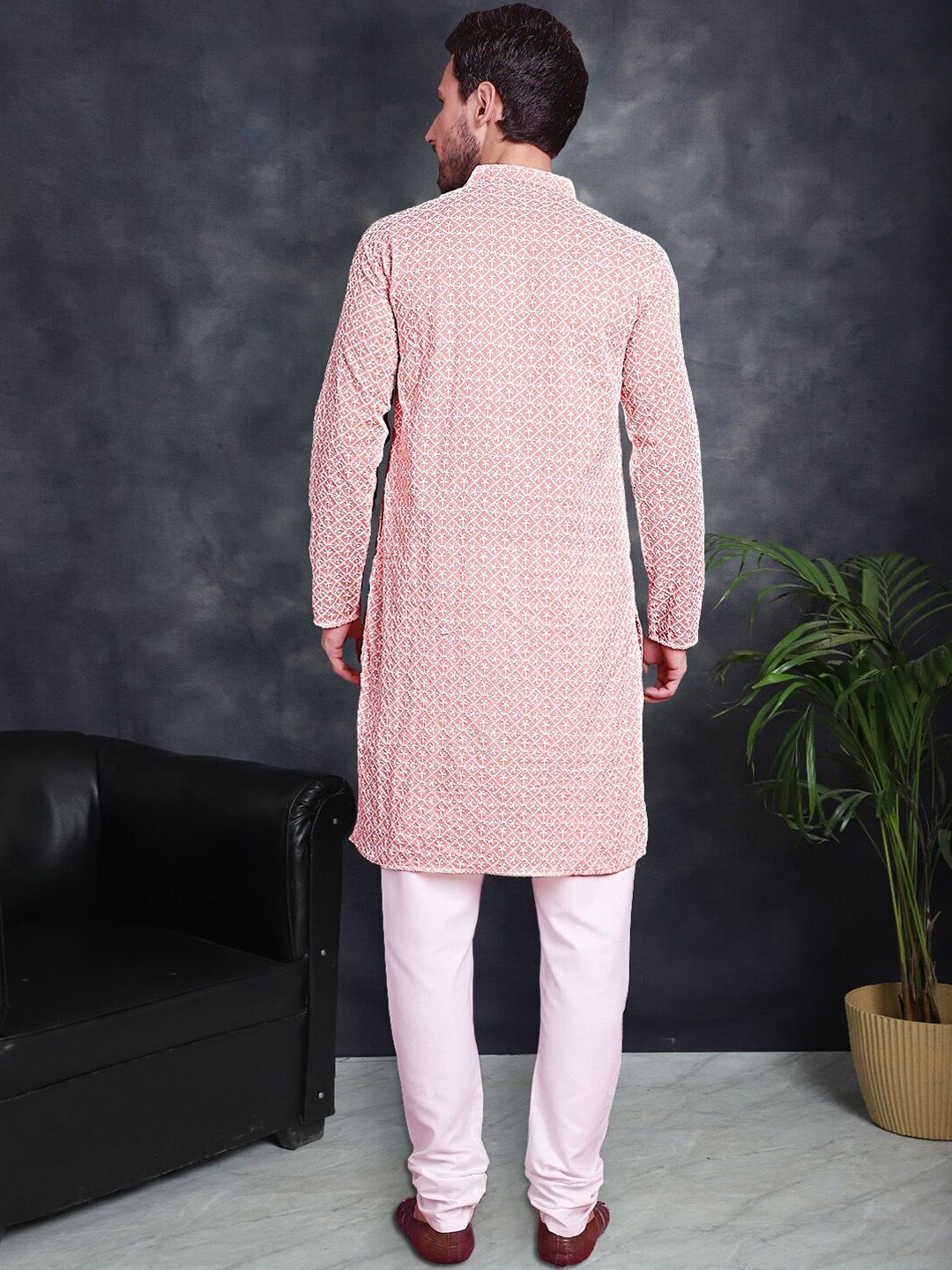 Jompers Ethnic Motifs Embroidered Pure Cotton Chikankari Kurta With Churidar