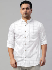 HIGHLANDER Men White & Blue Slim Fit Checked Casual Shirt