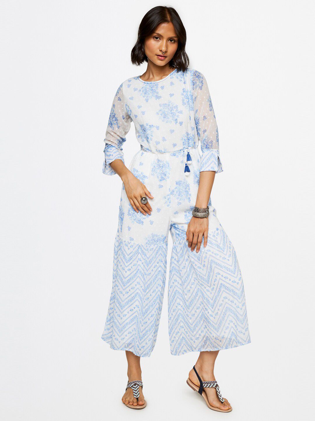 Global Desi Women Printed Round Neck Basic Jumpsuit