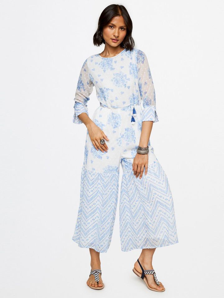 Global Desi Women Printed Round Neck Basic Jumpsuit