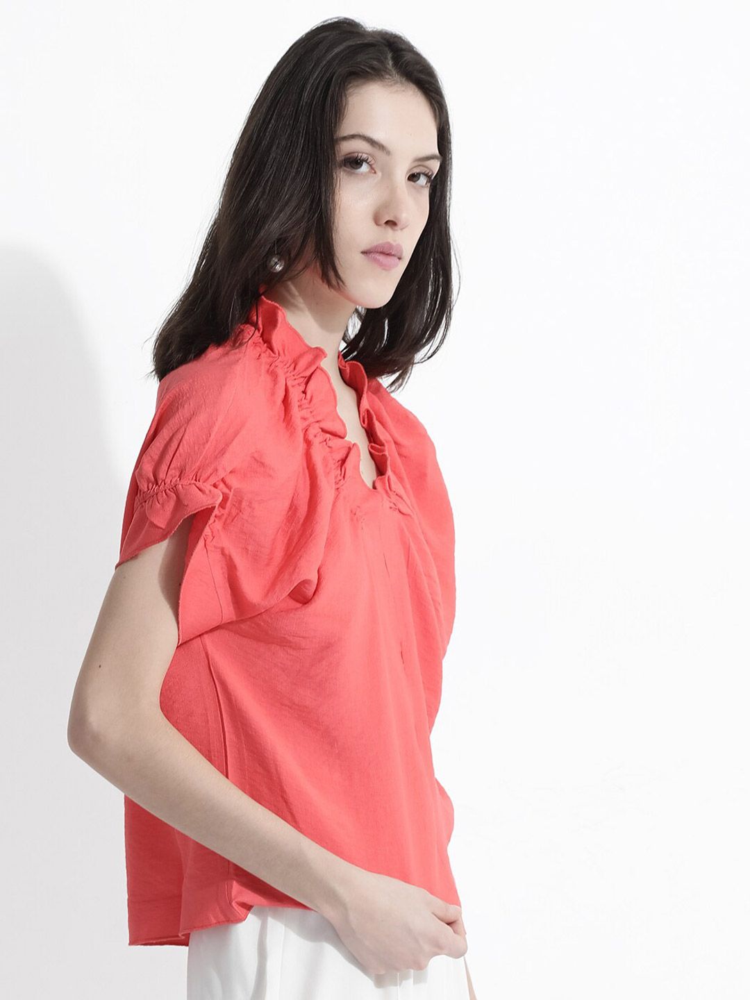 Rareism Pepejal V-Neck Lanjutan Lengan Atas