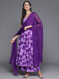 Varanga Women Floral Printed Empire Silk Crepe Kurta with Trousers & Dupatta
