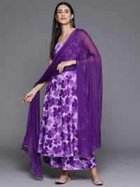 Varanga Women Floral Printed Empire Silk Crepe Kurta with Trousers & Dupatta