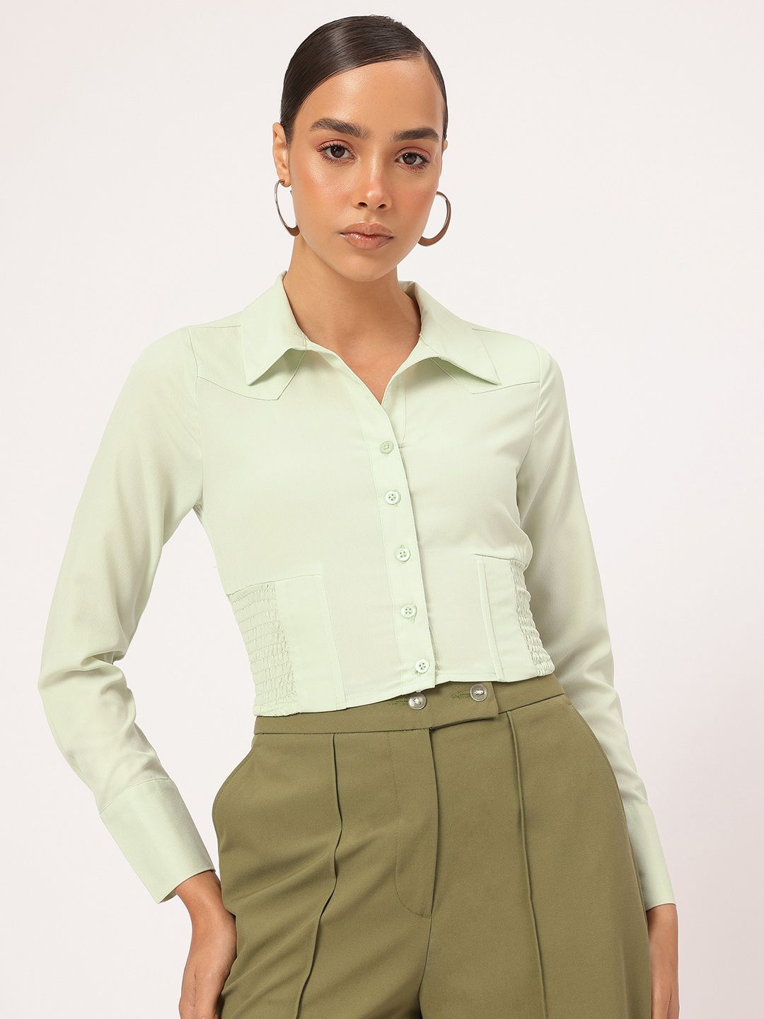 Dressberry Sage Serenity Smocked Formal Shirt