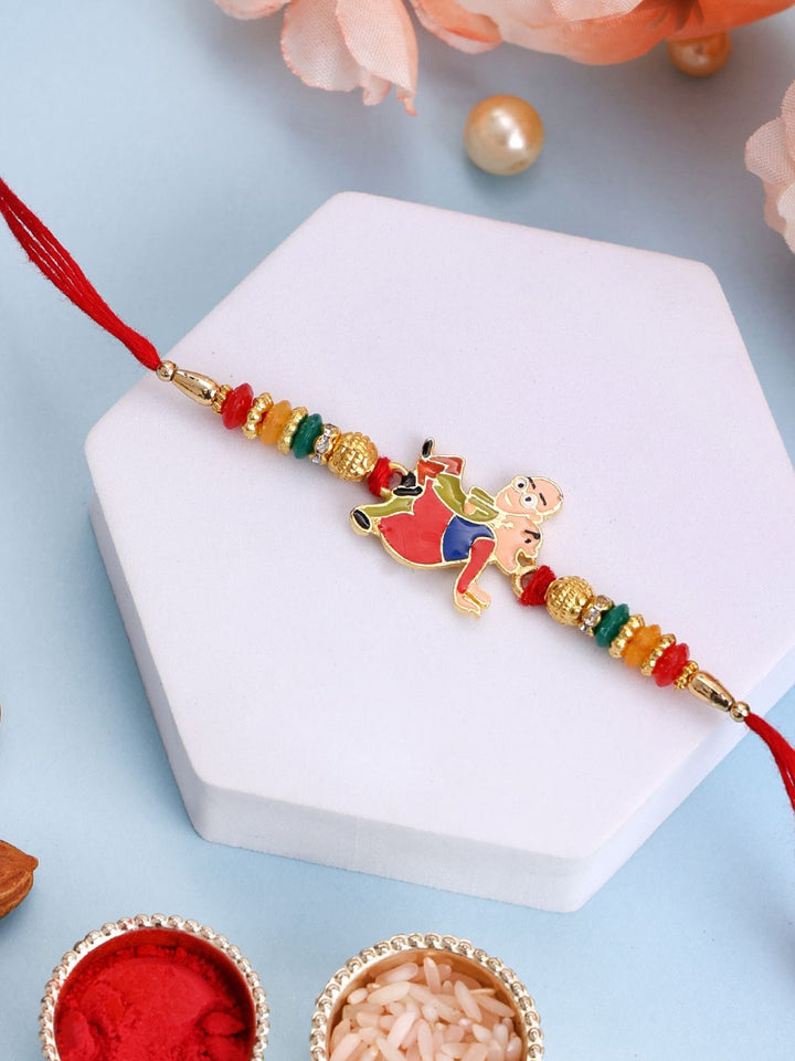 Set Kanak-kanak PANASH 2 Rakhis Bersalut Emas Motu Patlu &amp; Hanuman Dengan Roli Chawal