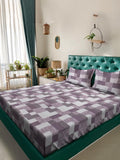 KLOTTHE Purple Geometric 400 TC King Bedsheet with 2 Pillow Covers