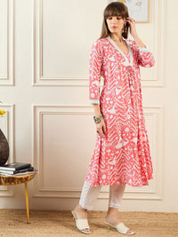 Indo Era Abstract Printed Pleated A-Line Kurta