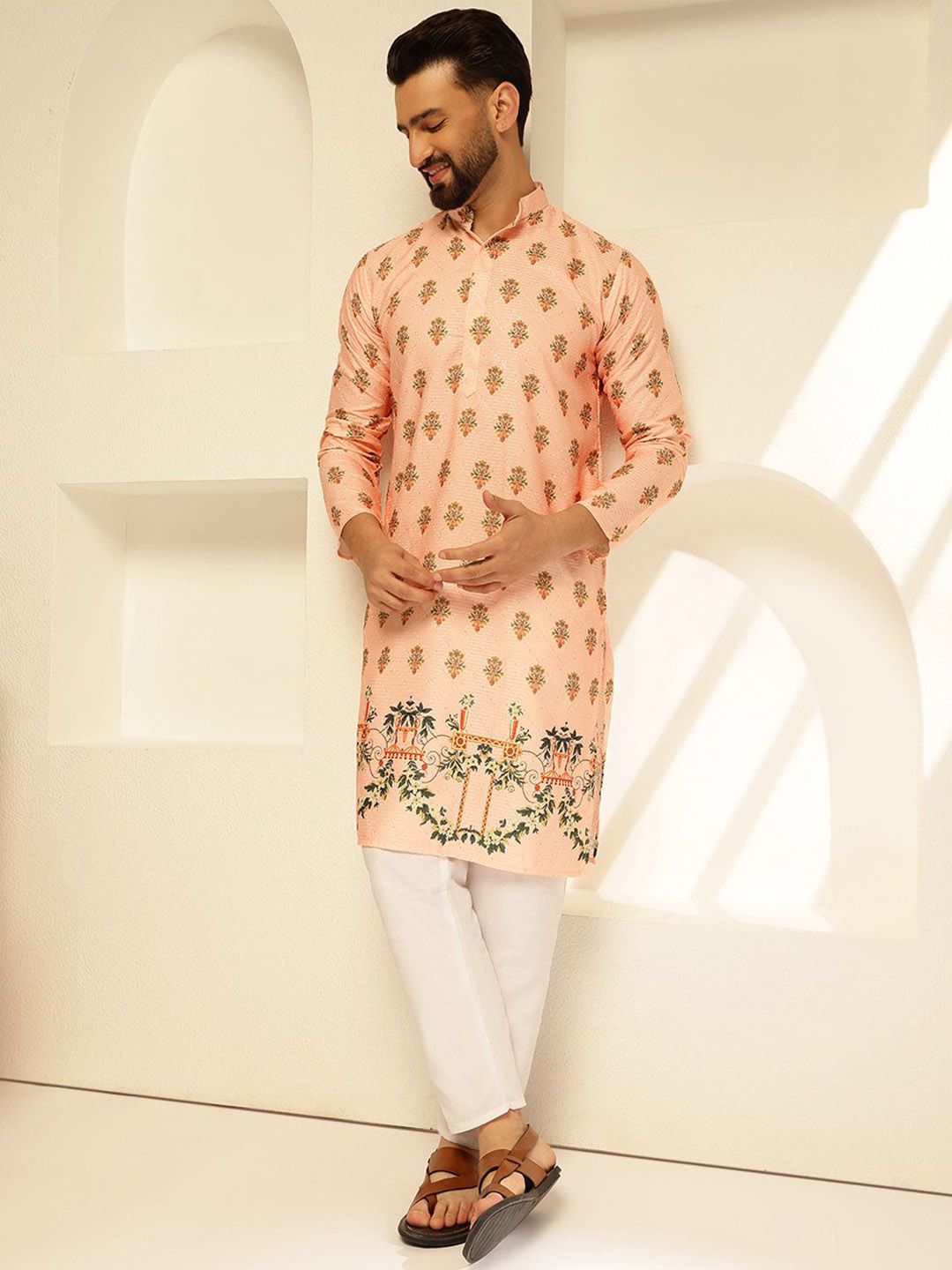 Sojanya Floral Cotton Mandarin Cotton Lurus Kurta Lurus