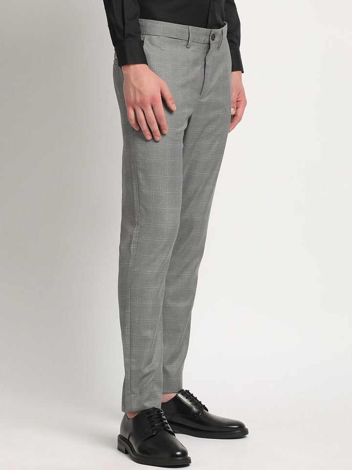 THE BEAR HOUSE Men Checked Tapered Fit Mid-Rise Formal Trousers