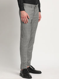 THE BEAR HOUSE Men Checked Tapered Fit Mid-Rise Formal Trousers