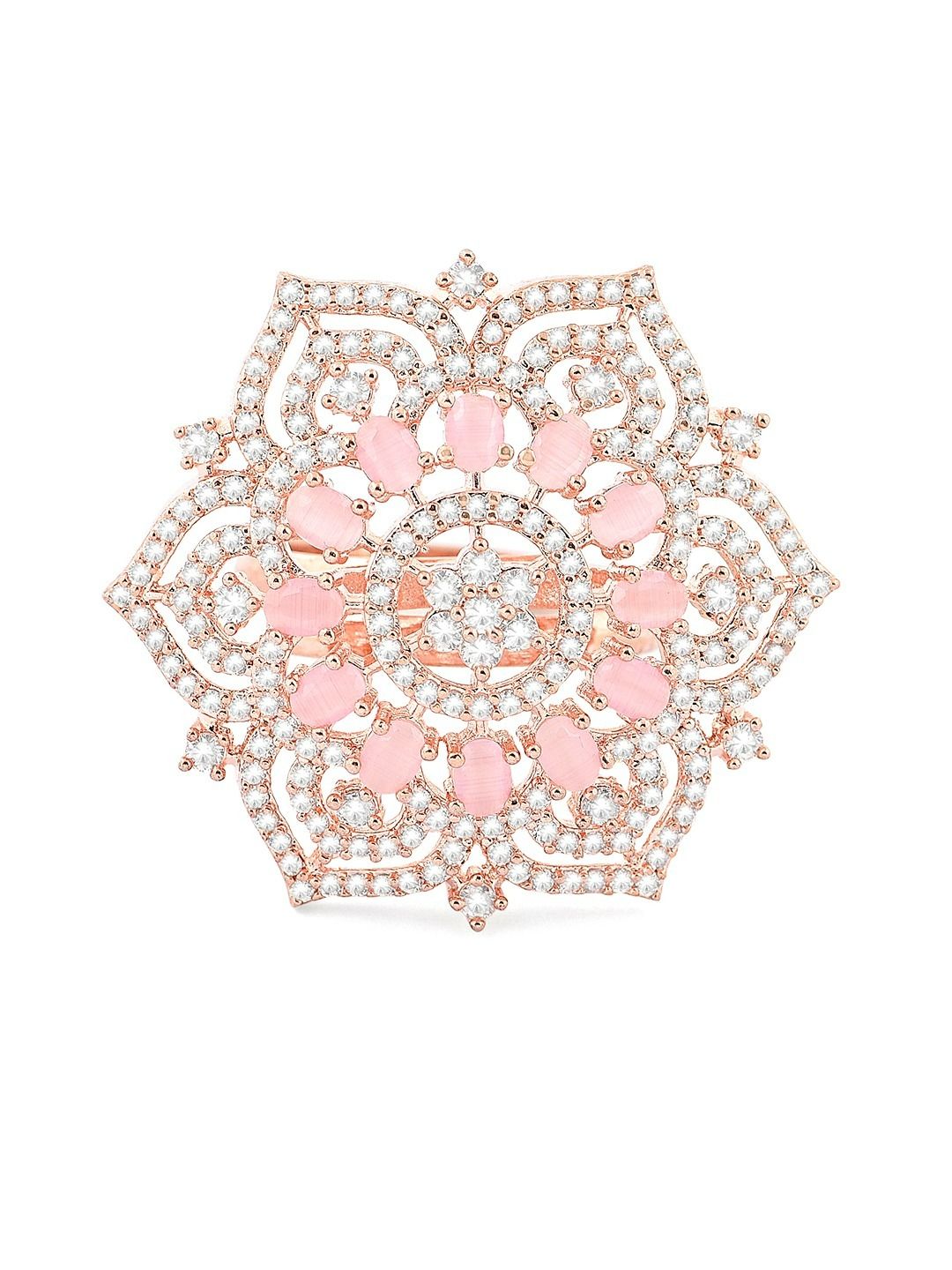 Cincin Jari Bertampal CZ Mutiara Zaveri Rose Saduran Emas