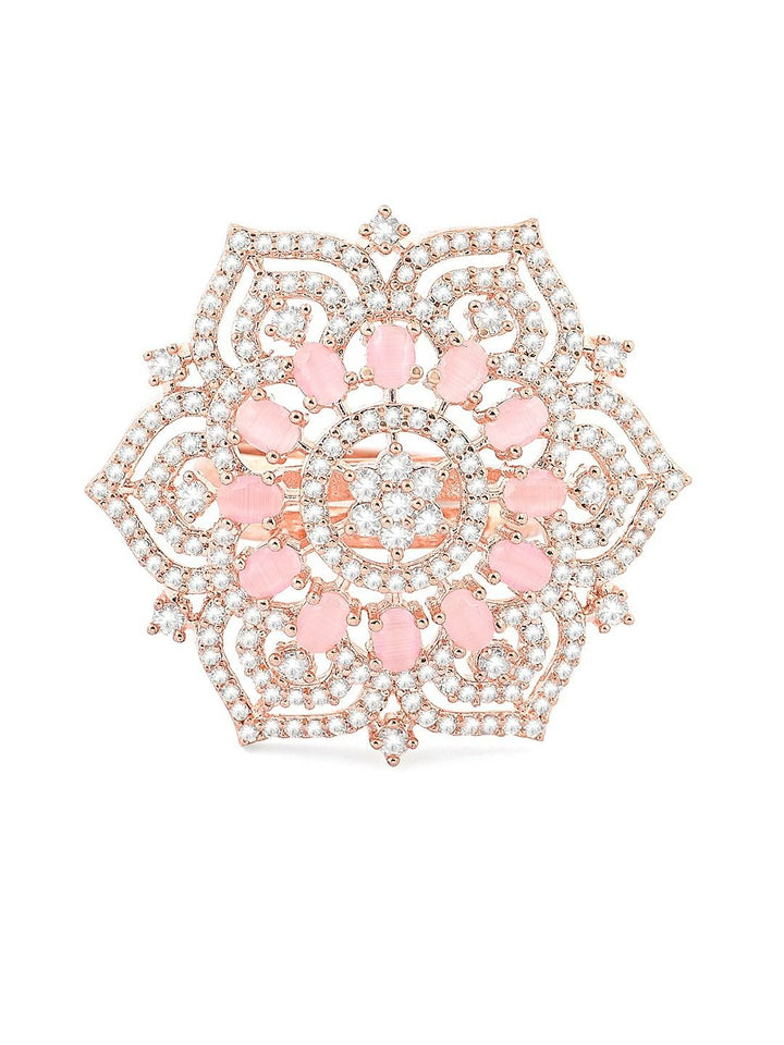 Cincin Jari Bertampal CZ Mutiara Zaveri Rose Saduran Emas