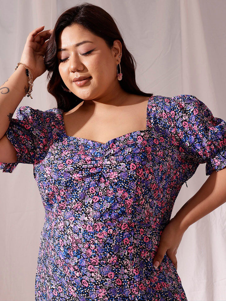 CURVY STREET Plus Size Floral Print Crepe Fit & Flare Dress
