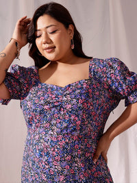 CURVY STREET Plus Size Floral Print Crepe Fit & Flare Dress