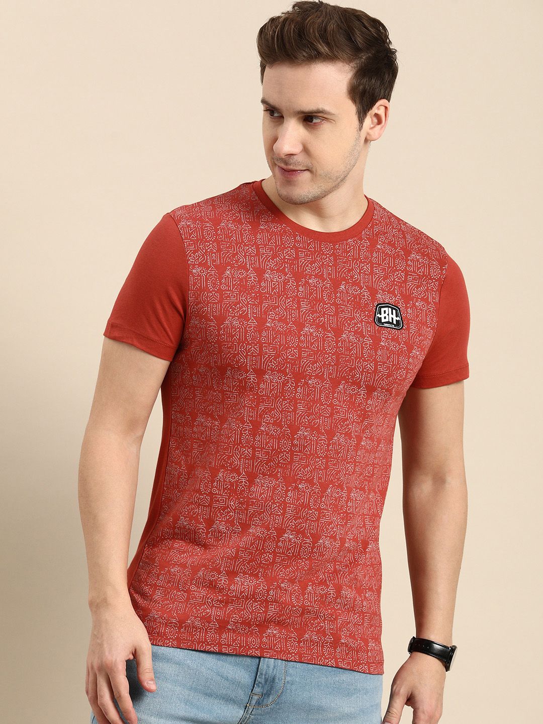 Being Human Geometric Printed Pure Cotton T-shirt