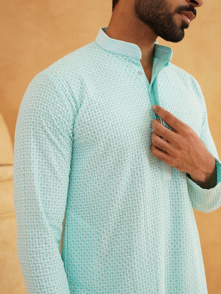 SOJANYA Geometric Embroidered Regular Pure Cotton Straight Kurta With Churidar