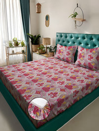 KLOTTHE Motif Etnik Merah Bercetak Cadar 300TC Double King Dengan 2 Sarung Bantal