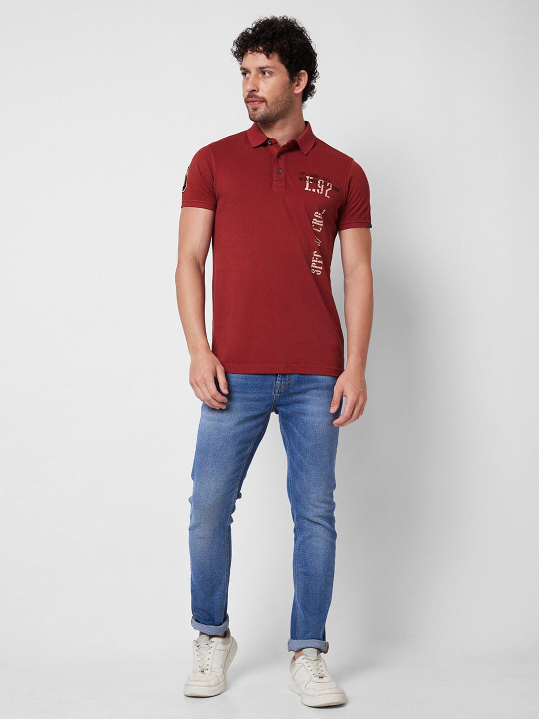 SPYKAR Typography Printed Polo Collar Slim Fit Cotton T-shirt