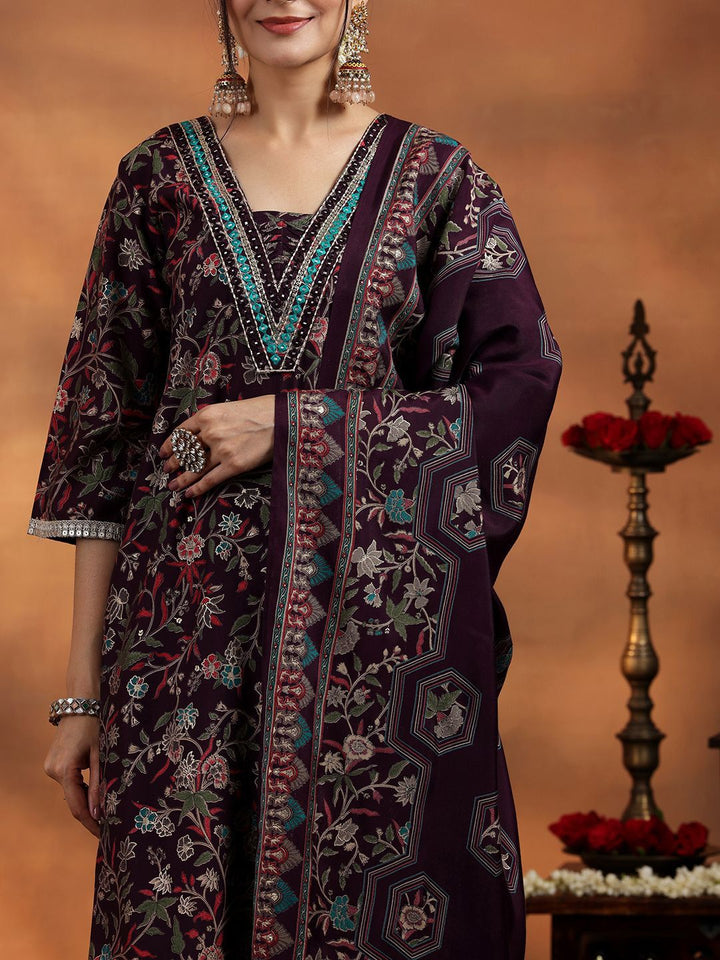 Libas Women Floral Printed Regular Mirror Work Kurta with Salwar & With Dupatta