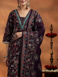 Libas Women Floral Printed Regular Mirror Work Kurta with Salwar & With Dupatta