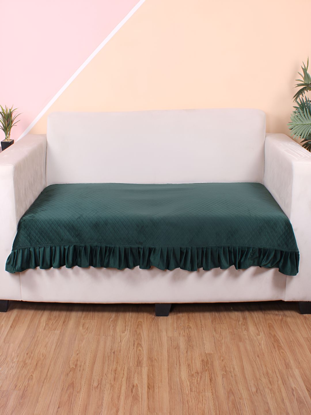 STITCHNEST Green Self Design 1 Seater Sofa Cover