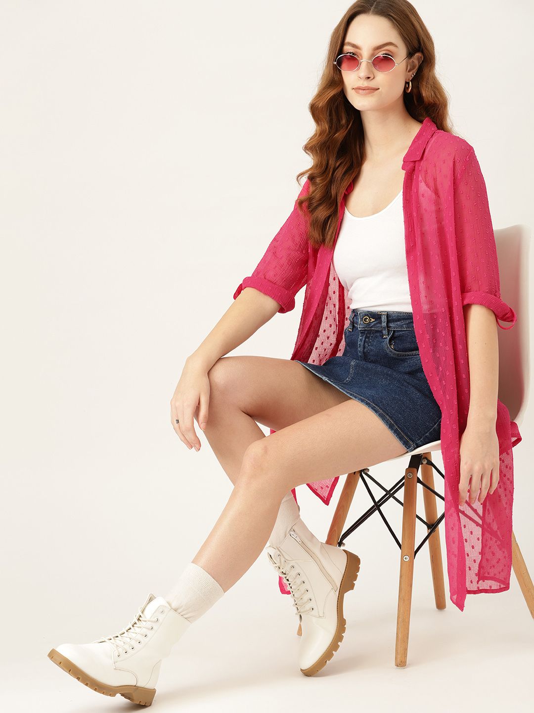 DressBerry Women Pink Longline Shrug