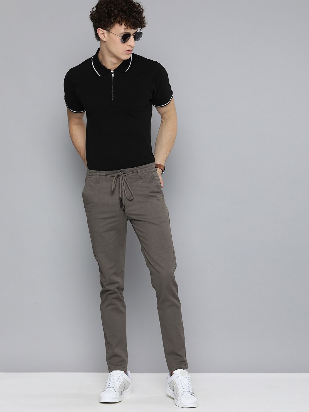 The Indian Garage Co Men Grey Slim Fit Chinos Trousers