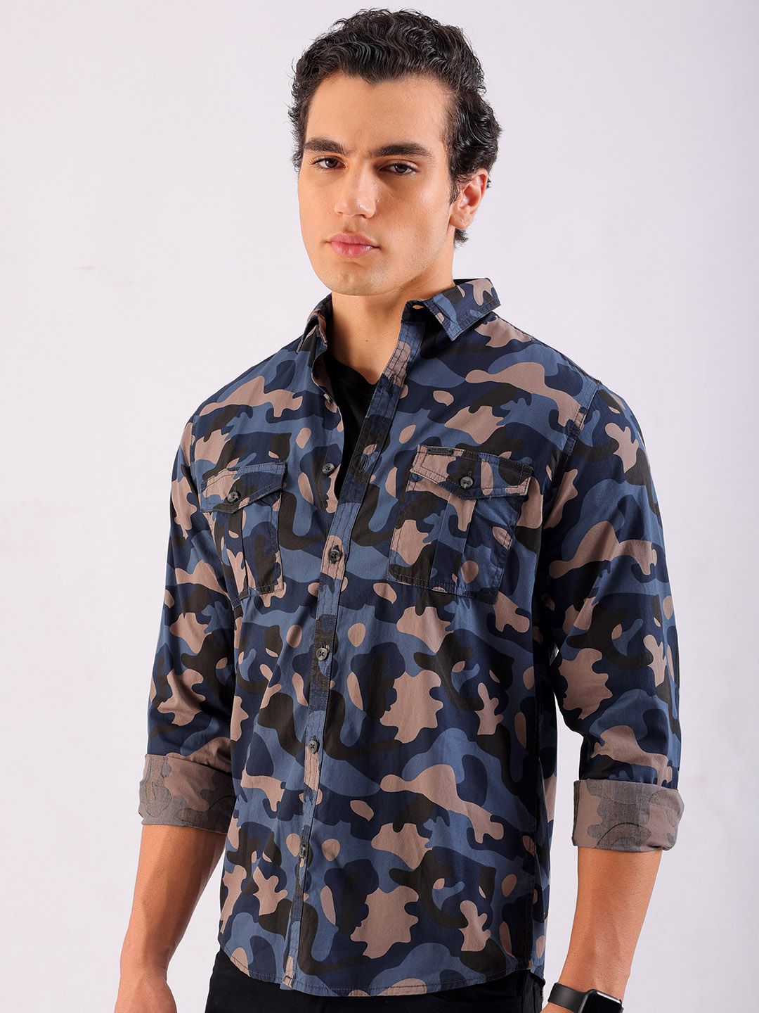 The Indian Garage Co Men Teal & Beige Printed Casual Shirt