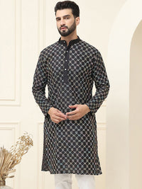 SOJANYA Kurta Kolar Mandarin Bercetak Geometrik Lelaki