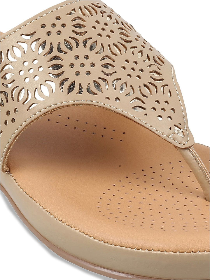 Metro Women Beige Embellished Sandal with Laser Cuts