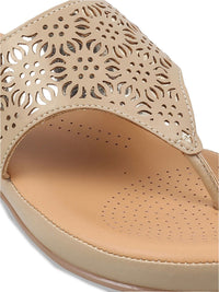 Metro Women Beige Embellished Sandal with Laser Cuts