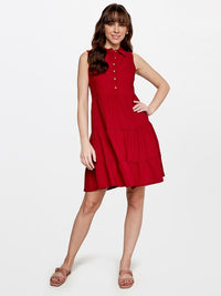 AND Self Design Collar Neck Sleeveless A-Line Dress