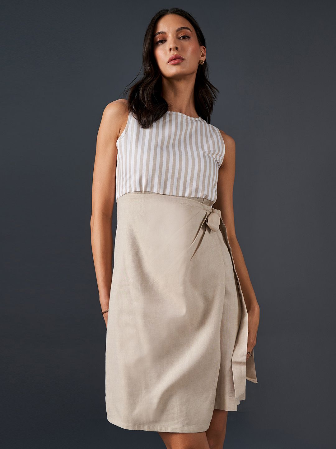 AND Round Neck Sleeveless Cotton A-Line Dress