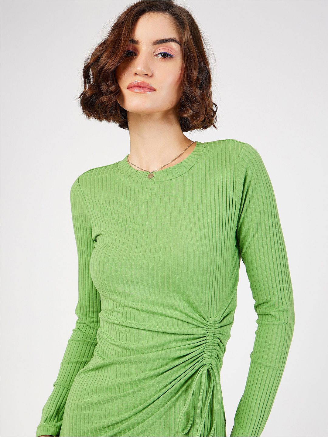 SASSAFRAS Ruched Tie Up Bodycon Midi Dress